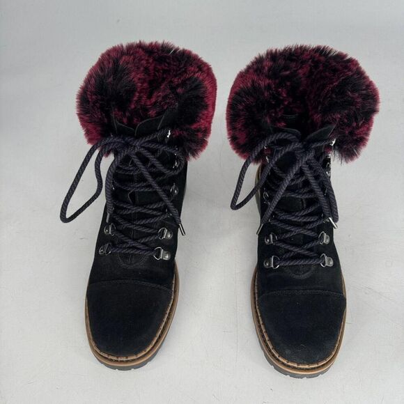 Sam Edelman Women’s Boots Bowen Black Suede Pink Fur Trim Lace Up Combat Sz 8 - Picture 3 of 7